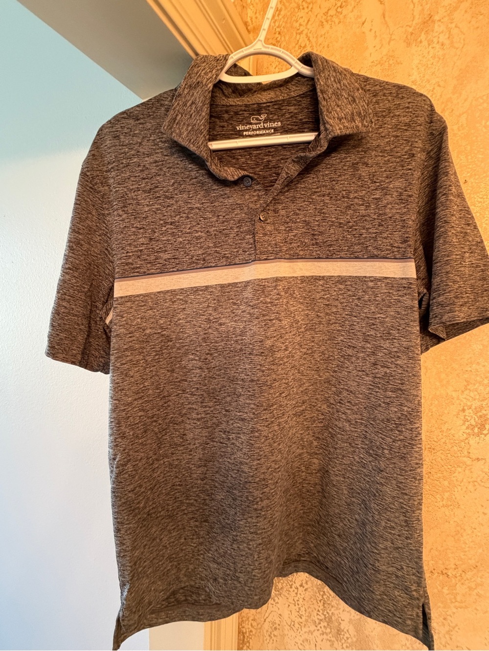 Vineyard Vines Men's Heather Gray Polo with White Chest Stripe